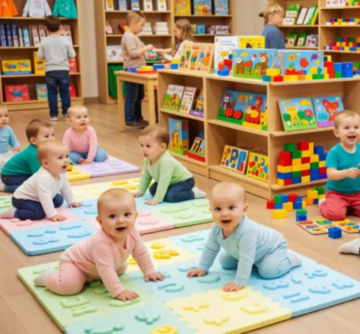 Зони за игра с различни играчки за бебета и по-големи деца