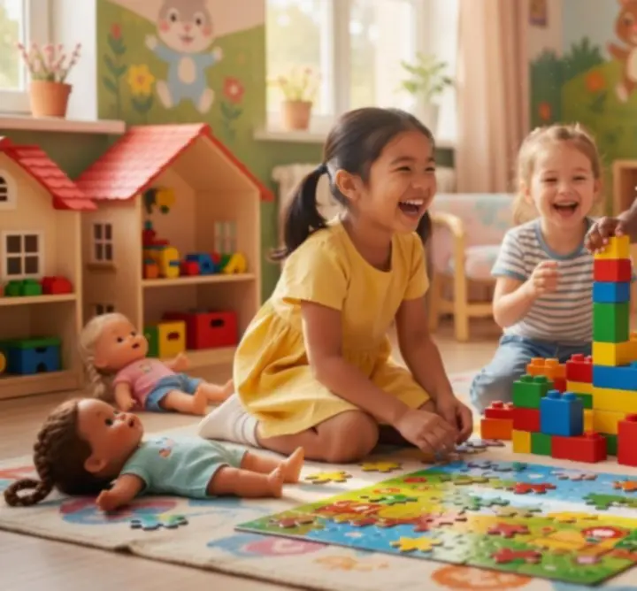Деца играят с цветни играчки в уютна и весела среда